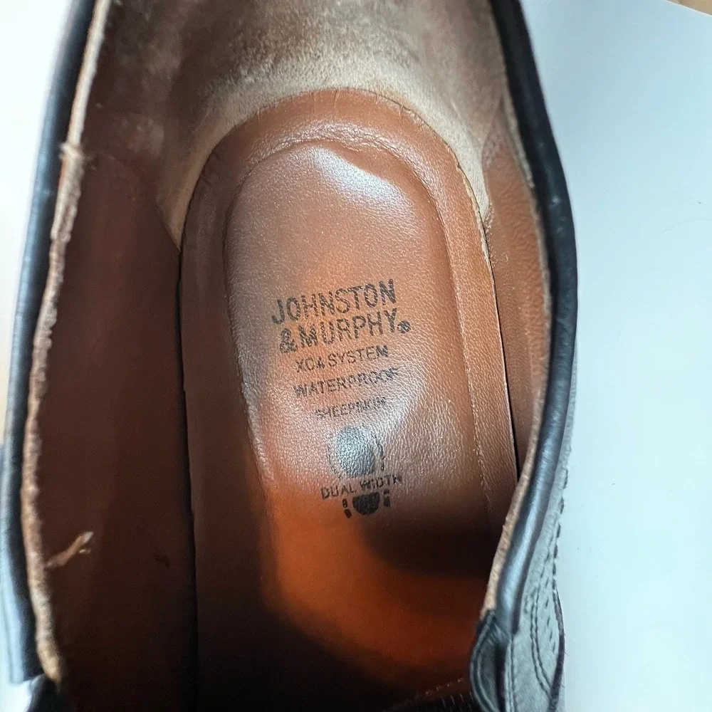 JOHNSTON & MURPHY XC4 BLACK SHEEPSKIN SLIP-ON LOAFERS SZ 10.5 M WATERPROOF